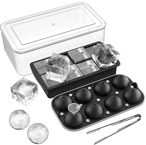 Large Ice Cube Tray for Whiskey: Ice Ball Maker for Cocktails - Large Ice Trays for Whisky Ice Sphere - Big Ice Cube Maker for Bourbon Square Ice