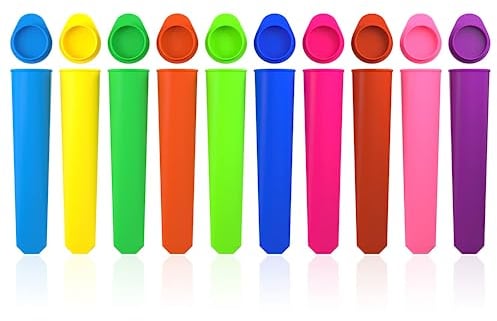 Joyoldelf Silicone Ice Lolly Moulds - 10 Pcs Ice Cream Popsicle Moulds With Lids, BPA Free Ice Pop (Colourful)
