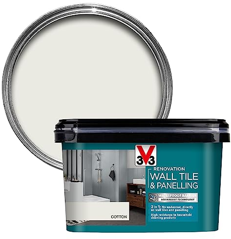 V33 Renovation Wall Tile & Panelling Paint - No Undercoat Needed - For High Moisture Surfaces - Resistant To Temperature Variations - Cotton 2 Litres