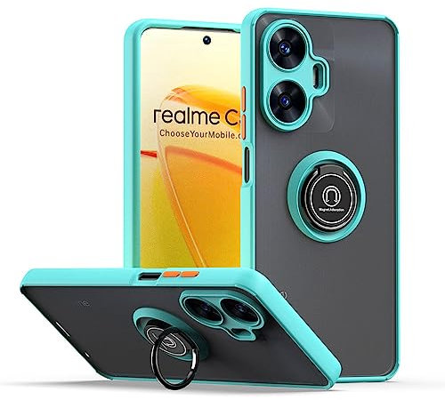 SEAHAI Funda para Realme C33 / Realme C30 Estuche, Translúcida Escarchado Duro PC Carcasa Antigolpes TPU Bumper Silicona Cubierta con 360° Anillo Soporte de Metal, Cielo Azul