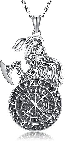 VENACOLY Viking Compass Sterling Silver Amulet Pendant Antique Shield Axe Necklace Viking Jewelry Men Women