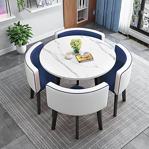 BIBZBKH Esstisch- und Stühle-Set, 4 Stück, Esstisch und 4 Stühle, moderner, runder Küchentisch und Stoffstühle, platzsparend, für Zuhause, Büro, Empfang, platzsparend, 80 x 80 x 75 cm, A14