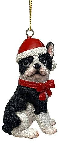 Hundefigur Weihnachtsschmuck mit Weihnachtsmützen (BLK/WH Frenchie)