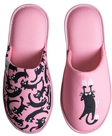 Dedoles Pantofole Donna Uomo & Bambini Ciabatte Memory Foam con tanti Design Unicorno Gatti Caffè Musica Regalo, Colore: Gatti rosa, 28-29 EU