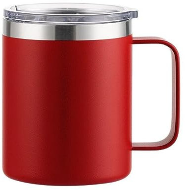 Gteller Tasse à café de 355 ml avec poignée, double paroi isotherme en acier inoxydable pour garder au chaud et au froid (rouge)
