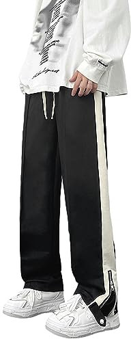 Skateboard Frog Pantaloni Uomo Elastico in Vita Y2K Pants Larghi Contrasto Gamba Larga Pantaloni Tuta con Cerniera Laterale (177 Black,L)