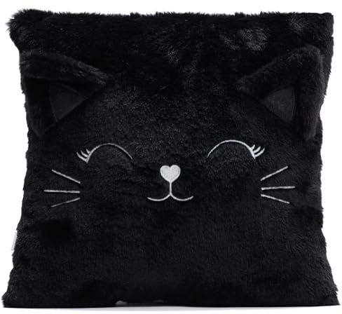 ecrou Kuschelkissen Kinder, Flauschig Dekokissen Mit Füllung, Kinderkissen,Zierkissen für Babyzimmer,Kinderzimmer Deko, Geburtstagsgeschenk für Frauen 35x35cm (Schwarz)