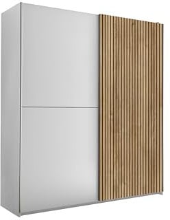AVANTI TRENDSTORE - Ciorlano - Armadio con 2 ante scorrevoli in legno laminato di colore bianco opaco con inserto di quercia lamellare, molto spazioso ed elegante. Dimensioni LAP 170x195,5x59cm.