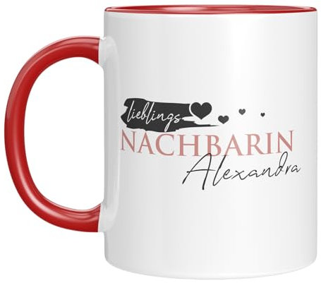 TassenTicker - Kaffeebecher - Lieblingsnachbarin - mit Namen personalisiert - Tasse mit Spruch - coole Geschenkidee - Willkommensgeschenk - Rot