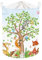 Clastyle 45L Frühling Wald Baum Tiere Junge Mädchen Grün Wäschekorb Rehkitz Eichhörnchen Fuchs Rund Spielzeug Kleidung Aufbewahrungskorb für Kinderzimmer, 36x45 cm