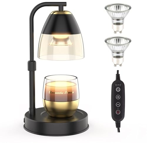 RAINBEAN Kerzenwärmer Lampe mit Timer Dimmer und höhenverstellbar elektrische Kerze Lampe Wärmer für Jar Duftkerzen mit 2 Glühbirnen für Haus Erwärmung Dekor Vintage, schwarz