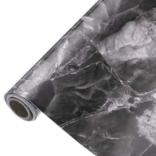 sourcing map Marble Contact Paper 31.5x197 Self-Adhesive Marble Peel and Stick Countertops Wallpaper Waterproof for Wall Kitchen Countertop Cabinet Bathroom, Dark Grey