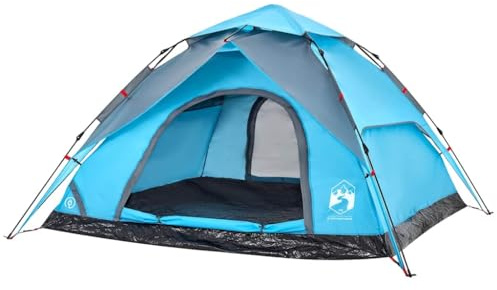 vidaXL Kuppel Campingzelt 5 Personen, Kuppelzelt mit Quick-Release-System, Wurfzelt mit Netzwände Überzelt, Zelt, Blau 190T Polyester