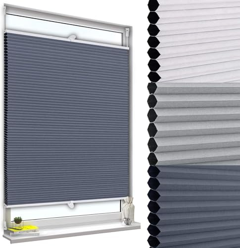 WOLTU Wabenplissee ohne Bohren verdunkelung, 100 x 120 cm, Blau-Weiß | Plissee Klemmfix, Plisseerollo Thermo, Sonnenschutz für Fenster und Tür, Sichtschutz, Faltrollo Schallschutz einfache Montage