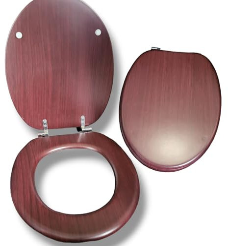 18 Inch Wooden Toilet Seat Heavy Duty with Stainless Steel Hinges Easy to Fit Universal Design Modern Stylish (Mahogany)