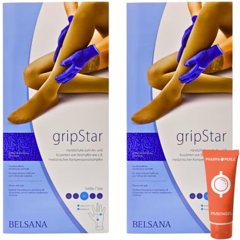 PHARMA PERLE BELSANA GripStar Spezialhandschuhe I Handschuhe zum An- und Ausziehen von Strümpfen, Kompressionsstrümpfe, Stützstrümpfe I Arbeitshandschuhe I Größe M I Spar-Set plus give-away (2 Paar)