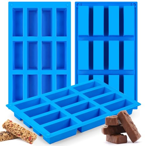 3 Stück Silikonform Rechteckig, 12 Mulden Energieriegel Backform, Müsliriegel Backform, Silikonform Rechteckig Backform Riegel für Brotbrot, Cornbrot, Käsekuchen, Muffin, Brownies und Käsekuchen
