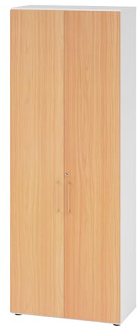 bümö Aktenschrank abschließbar, Büroschrank Holz 80cm breit in Weiß/Buche - abschließbarer Schrank mit Aktenregal für's Büro & Arbeitszimmer, Büro Möbel Ordnerschrank mit Schloss