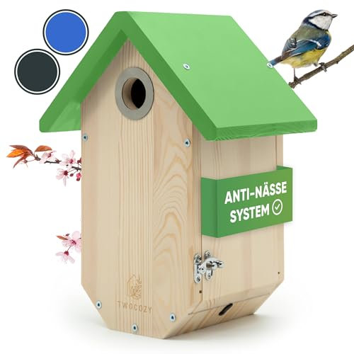 TWOCOZY Premium Nistkasten für Meisen | Kohlmeisen [SPECHTSCHUTZ & NESTSCHUTZ] wetterfest & verschraubt | Maße NABU konform | Vogelhaus zum Aufhängen für Meisen - 32 mm (Grün, 17cm x 23,5cm x 32cm)
