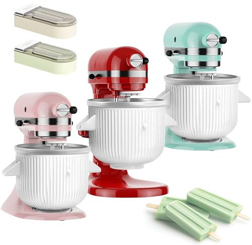 Ice Cream Maker Attachment for KitchenAid Stand Mixer,2 Quart Ice Cream Bowl Compatible with 4.5Qt and Larger Stand Mixers,Frozen Yogurt Ice Cream & Sorbet Gelato Maker with 2 Models by Aligat