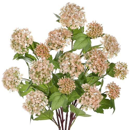 Oairse 5 pcs Artificial Hydrangea Flowers Bouquet 24 Pink Faux Hydrangea Spray with 3 Flower Heads Fake Flowers for Flora Arrangement Home Vase Wedding Table Centerpieces Decor