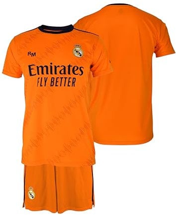 Real Madrid - Ensemble maillot et pantalon saison 24/25, orange, garçons, réplique sous licence officielle, orange, 8 ans