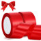 2 Rolln Schleifenband Rot,22m X 38mm Satinband Rot,Hochzeit Geschenkband Breit Dekoband,Geschenkbänder Stoffband für Geschenkverpackung Basteln Blumen Deko