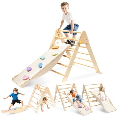 Set triangolo 5 in 1 piccante per bambini, Montessori, triangolo da arrampicata con scala triangolare pieghevole, in legno, reversibile, per interni ed esterni