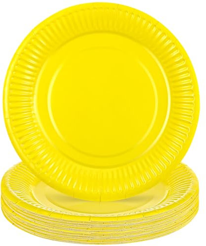 GSrenyu Confezione da 20 piatti di carta gialli da 17,8 cm, classici colori assortiti, rotondi per tutte le occasioni, per feste di compleanno