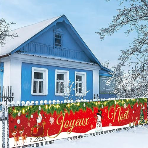Bannière Joyeux Noël Banderole Joyeux Noël Décorations de Joyeux Noël Décorations Intérieure Extérieures pour Noël Merry Christmas(35 * 270 cm)