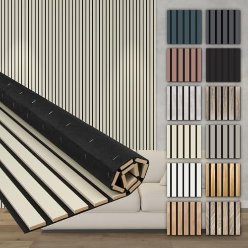 HEXIM Akustikpaneele 278x60cm Holz Comfort - flexible Holzpaneele Platten Lamellenwand flexibel MDF Wandpaneele TV Wandverkleidung Holzwand Deko beige (1.67m² Palomino)