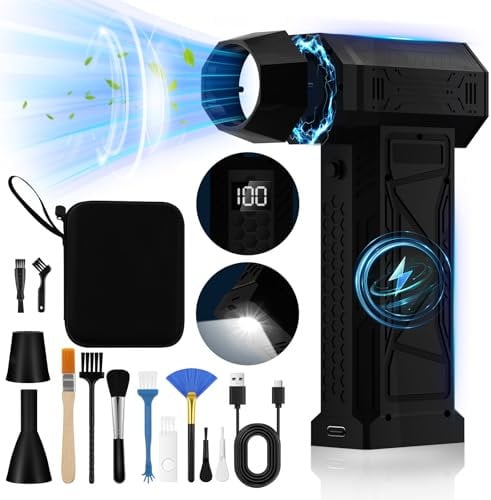 Zosudull Souffleur Air Comprimé avec Affichage LED, 180000 RPM Souffleur Turbo surdimensionné, Duster air comprimé (10000mah) avec Lampe de Poche, 4 Vitesses Turbo Ventilateur pour canapé Voiture