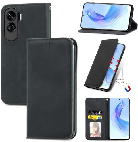Cracedily Funda para Honor 90 Lite Case, Carcasa Protectora Antigolpes Case, Soporte Plegable, Ranura para Tarjeta, Cover Cuero PU Carcasa Honor X50i 5G, Negro