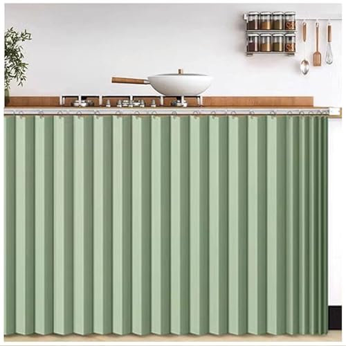 Tende Sotto Il Lavandino, Tendina Sottolavello Bagno, Tenda per Finestra Della Cucina con Binario di Scorrimento Senza Foratura per Armadio da Cucina/Armadio/Bagno/Mobile Lavatrice/Scaffale(Verde,WxH