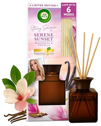 Air Wick Stacey Solomon Serene Sunset Reed Diffuser 80ml, Infused with Natural Essential Oils, Long-lasting Home Fragrance for up to 6 weeks, Eco-friendly, Sustainable, Recyclable, Lasts 6 Weeks.