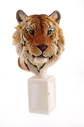 Kremers Schatzkiste Tigerkopf Büste braun Deko Skulptur Handbemalt 23 x13 x12 cm Elegante Polyresin Tierdekoration für Wohnzimmer & Büro - Majestätischer Blickfang für Tierliebhaber