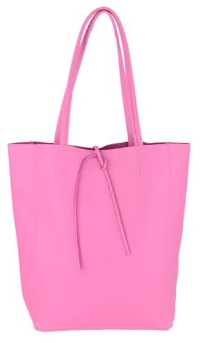 MIRROSI Shopper Damen aus Echtleder – Made in Italy – Henkeltasche & Tragetasche 38x38x16 cm – Einkaufstasche in vielen trendigen Farben – passt für A4-Ordner (Babyrosa)