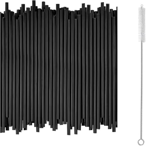 Reusable Hard Straws 100 Pcs for All Drinks, Party Drinking Straws for Smoothies,Cocktails,Black Straws Plant Material