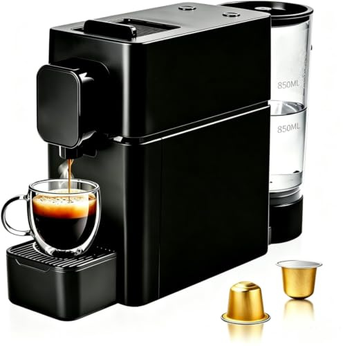 RYing Kapselkaffeemaschine 19 Bar 1400W, Espressomaschine Kompakt,Schwarz | Programmierbare Menge & Temperatur, Vorbrühfunktion, Kaffeemaschine mit 0,85 L Wassertank Für Büro, Hotelzimmer & Shop.
