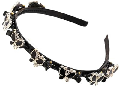 Black Fashion Butterfly Hairband with Clips Braided Headband Double Bangs Weave Twist Plait Hairstyle Hairpin Hair Accessories for Women Girls Hair Accessories
