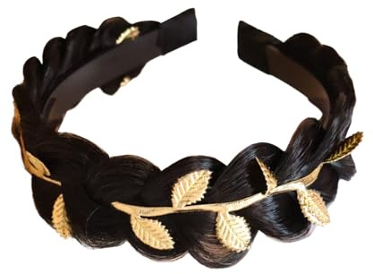ZenithAura Griechische Göttin Kostüm Haarreif Gold, Braided Headband with Gold Kopfschmuck,BrautSynthetic Hair Braided Headband,Lorbeerkranz Kopfschmuck Tiara für Damen, Goldene Elfenkrone Braut(A)