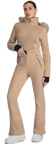 HOTIAN Damen Einteiler Skianzüge Skioverall Wasserdicht Winddicht Damen Schneeanzug Winter Warme Jumpsuit Snowboard Skisuit Mit Kapuze