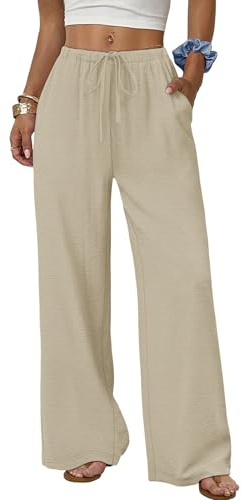 Cuptacc Pantalones Mujer Verano Pierna Ancha y Recta Pantalones Casuales para Mujer Frescos Elástico