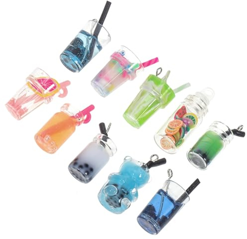 LIFKOME 10Pcs Mini Glass Bottle Charm Pendants Lightweight DIY Jewelry Craft Accessories for Necklaces Keychains Bracelets Milk Tea Cup Style