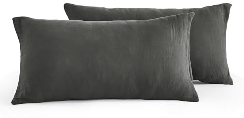 WONGS BEDDING Kissenbezug 40 x 80 2er Set Anthrazit Oeko-TEX zert