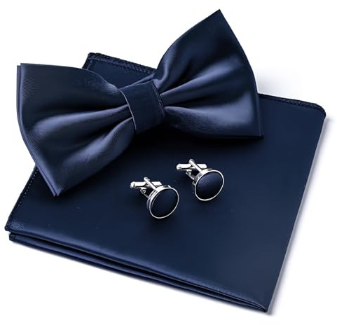 Cosswe Fliege Herren Mit Taschentuch Manschettenknöpfe Set,Fliege Seide Einstecktuch mit Manschettenknöpfe,Verstellbare Vorgebundene Fliege für Hochzeit Abendpartys Feierlichkeiten Formelle Anlässe