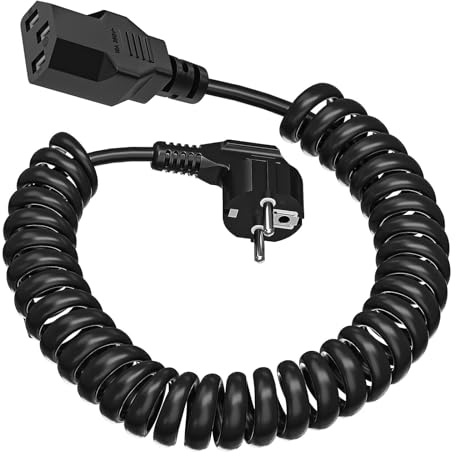 VIEVRE Kaltgerätekabel Netzkabel Stromkabel, Schutzkontakt Spiralleitung Dehnbar von 0,6m bis 2 m Max, Stecker Typ F (CEE 7/7) 90° Gewinkelt auf Kaltgerätekupplung C13 Buchse PC Computer Monitor