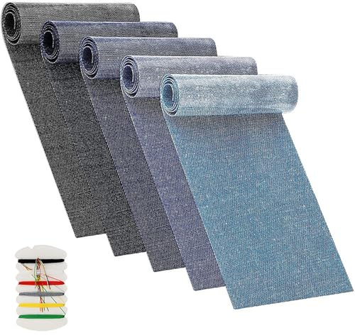 5 rouleaux d'écussons thermocollants en denim avec accessoires de couture (8 x 50 cm) - Pour réparer les trous et décorer vos jeans, usage intérieur et extérieur, pour adultes et enfant