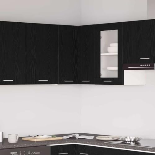 Owoxanthellate Armadio angolare sospeso Riga nero rovere 57 x 57 x 60 cm, moderno armadio da cucina con 2 ante e scaffale, robusto materiale in legno per cucina, sala da pranzo e ufficio