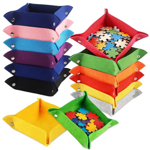 TIVUNORON 12 Pièces Trieur Puzzle en Feutre, Boîtes de Rangement en Feutre Empilables, Plateau pour Clés et Dés, Plateau de tri Portable pour Puzzles jusqu'à 500-2000 Pièces